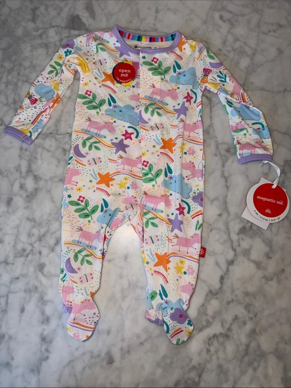 NWT MAGNETIC ME MODAL Pastel Unicorn & Stars Footed One-Piece 0/3M